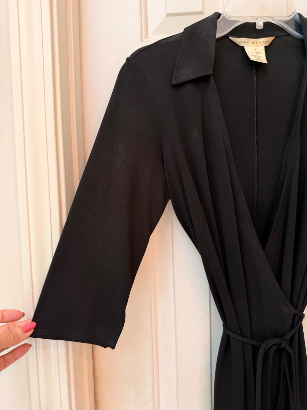 Max Studio Classic Black Wrap Dress with Tie Waist with Give and Stretch, Sz S - Picture 5 of 15